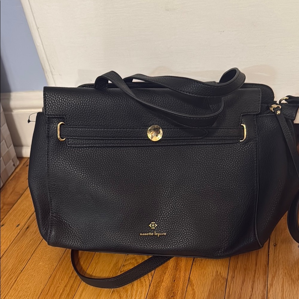 Nanette Lepore Black Satchel with Gold-Tone Hardware